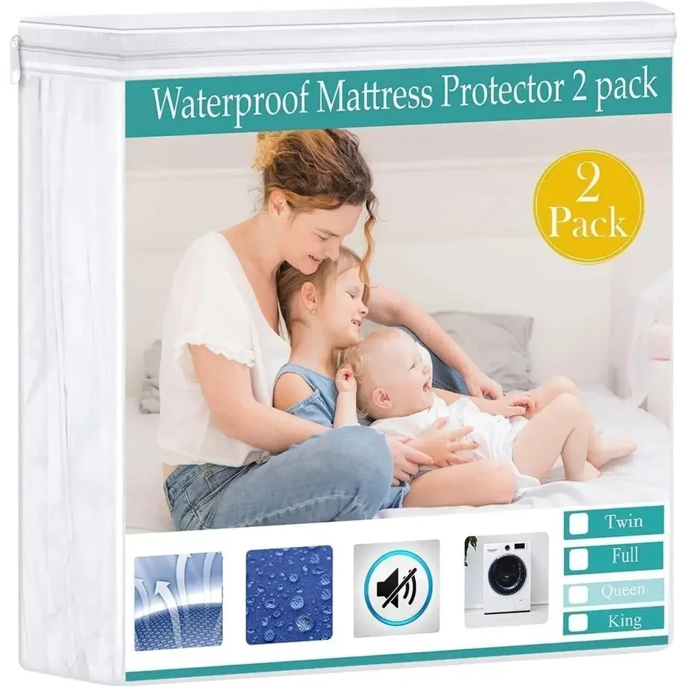 New QUEEN 2 Pack Waterproof Mattress Protector Mattress Protector Cover Pad